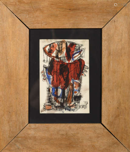 K. Voss: gouache 'figure', 1957 (11x17cm)