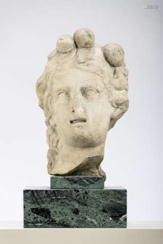 An antique marble head 'godess', possibly Roman (37cm)