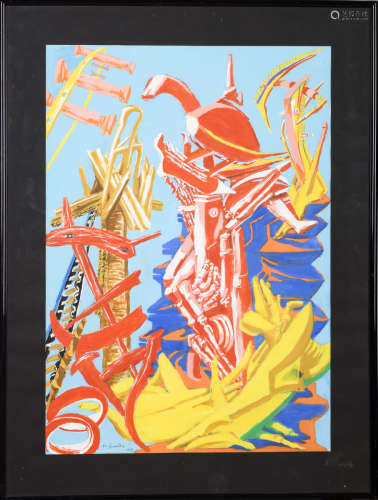 Vic Gentils: gouache/paper 'Tower', 1989 (46x65cm)