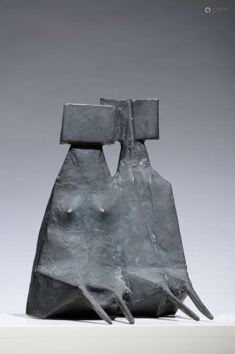 Lynn Chadwick: a bronze sculpture 'sitting couple' 619 2/6 (26x36cm)
