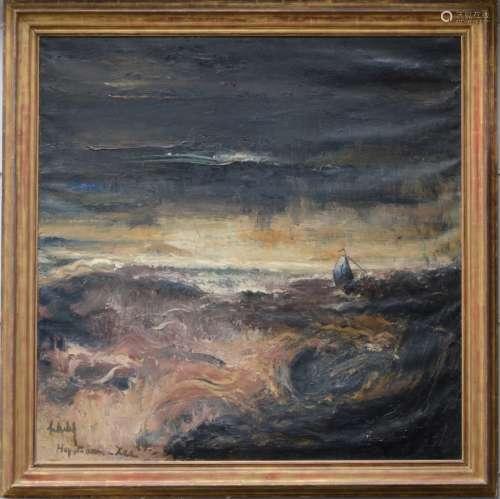 Maurice Schelck: painting (o/c) 'seaview Heyst-aan-Zee', 1929 (150x150cm)