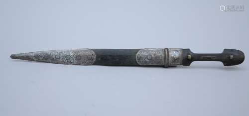 A Caucasian kindjal dagger with engraved silver, 19th century (58cm)