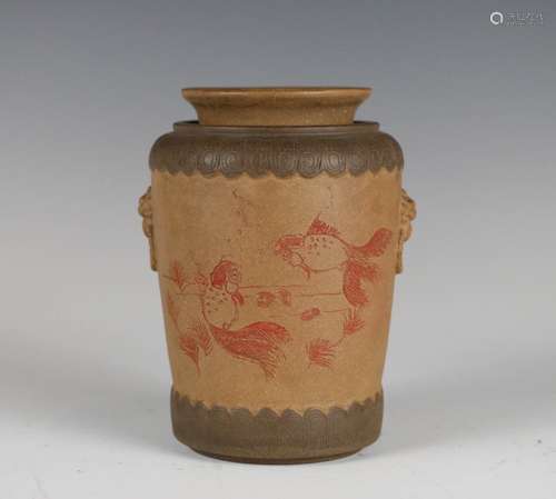 AN INCISED ZISHA BOTTLE VASE REN GANTING(1888-1969