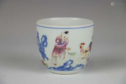 FAMILLE ROSE CUP, QIANLONG MARK FANGGU, 19TH C.