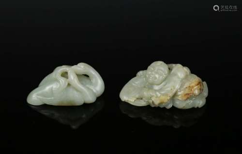 TWO CHINESE CARVED JADE FIGURES
