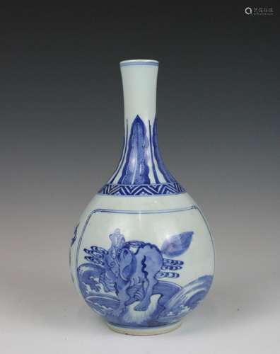 A BLUE AND WHITE BOTTLE VASE KANGXI MARK