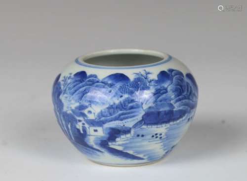 BLUE AND WHITE WATER POT QING