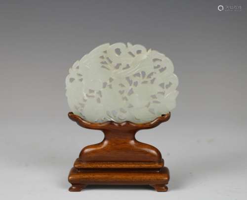 WHITE JADE PLAQUE, WITH STAND