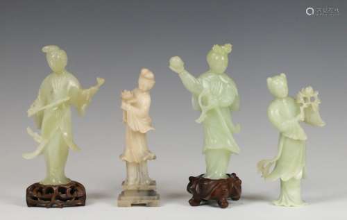 A GROUP OF HARDSTONE CARVED FIGURES