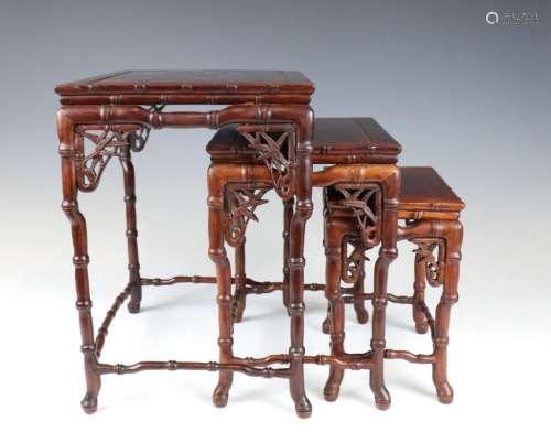 SET OF THREE CHINESE ROSEWOOD NESTING TABLES