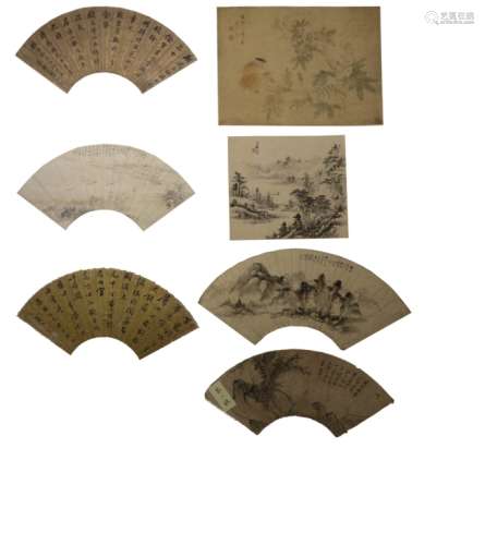 CHINESE SCHOOL (LATE QING ) SEVEN CALLIGRAPHY FANS