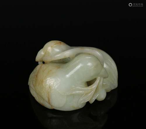 CELADON JADE CARVED DOUBLE BIRDS