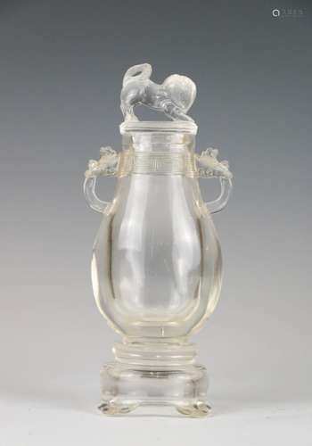 CARVED ROCK CRYSTAL VASE AND COVER, 19TH C.