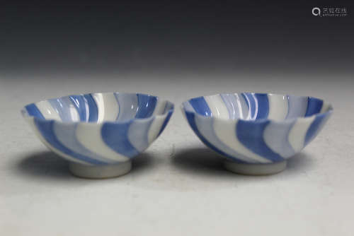 A Pair of Japanese Blue and White Porcelain Cups.