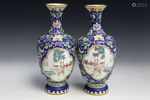 A Pair of Chinese Enameled Vase.