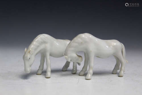 Two Chinese Blanc de Chine Porcelain Horse Figurines.