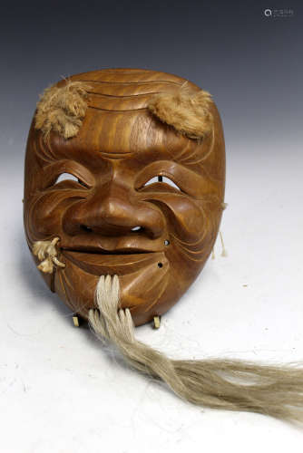 Antique Japanese carved wood Okina (Male) mask.