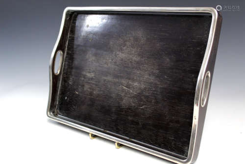 Silver mounted Chinese hardwood tea tray.