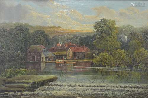 A 19/20th century framed oil on board of River Thames at Sonning by C. Allen Eton. Frame size 25cm x