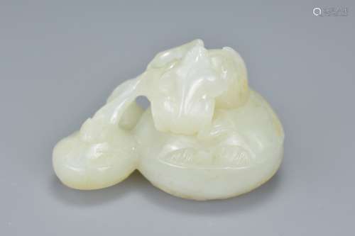 Chinese Hetian White Jade Carving of Two Water Chestnuts and a Frog. 6cms x 8cms