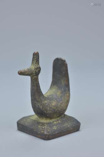 Chinese 18th / 19th century Bronze Seal in the form of a Peacock, 4cms high