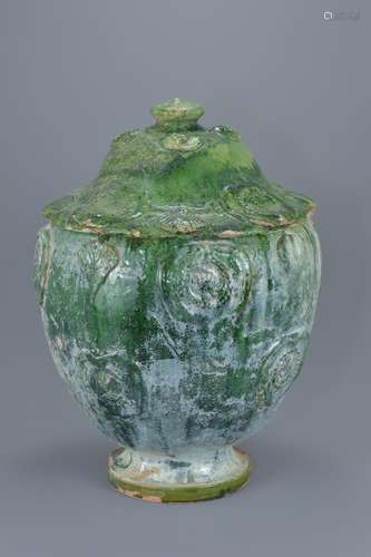 Large Chinese Song / Yuan Dynasty Glazed Buddhist Covered Jar. Both jar & cover decorated with vario