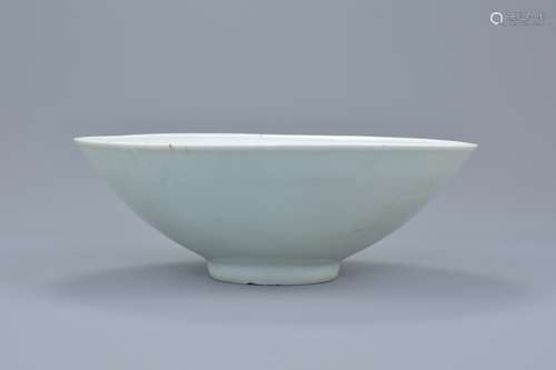 Chinese Qingbai Porcelain Bowl with Phoenix Pattern. Coated in a pale greenish-blue qingbai glaze, t