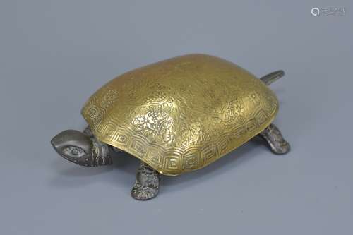 An antique bronze / brass Germany made mechanical wind-up turtle desk bell. 18cm length (af mechanis