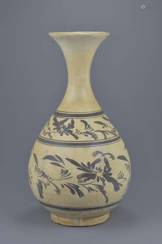 Tall Chinese Cizhou Stoneware Vase of elegant form with a wide body, narrow neck and flared mouth. D