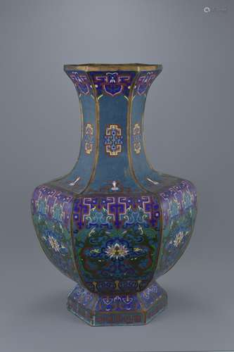 A very large Chinese 19th century cloisonné hexagonal vase with floral decoration. 55cm tall