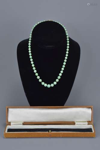 A Chinese vintage graduated bead necklace with 9ct gold clasp. With box. Bead size 4mm - 8mm. Length