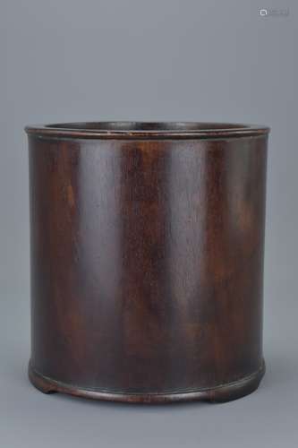 Chinese Zitan Wood Brush Pot. 16cms high