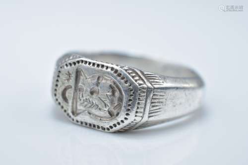 A silver (tested) central Europe 15th century or later ring with incised decoration of crescent moon