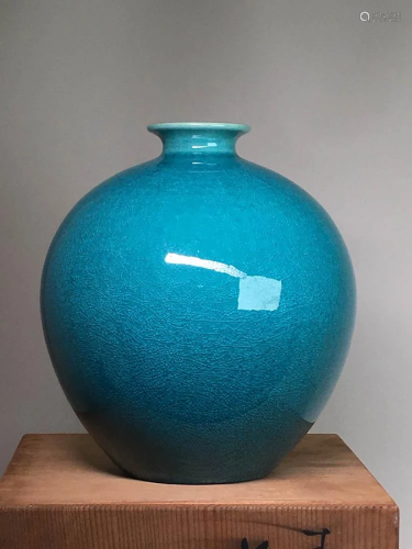 Japanese Peacock Blue Vase