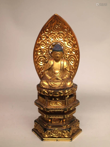 Japanese Wood Buddha with Gold Lacquer - 10