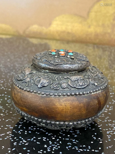 Sino Mongolian Silver and Wood Box