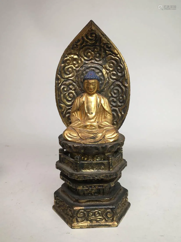 Japanese Wood Buddha with Gold Lacquer - 8