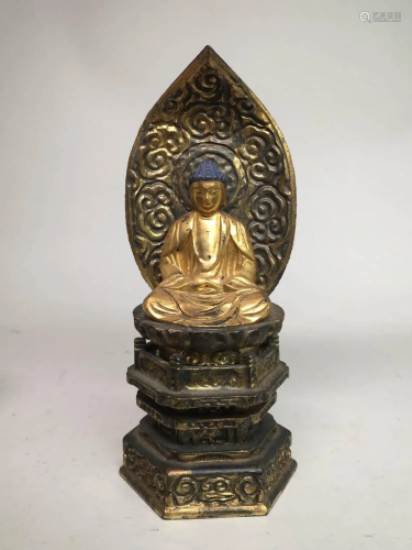 Japanese Wood Buddha with Gold Lacquer - 8