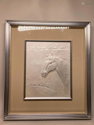 Japanese Silver Plaque Horse in Frame