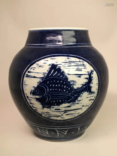 Japanese Studio Porcelain Vase - Fish