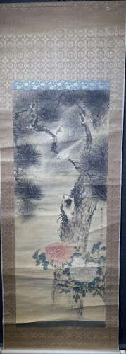 Chinese Scroll Painting on Silk - Peony