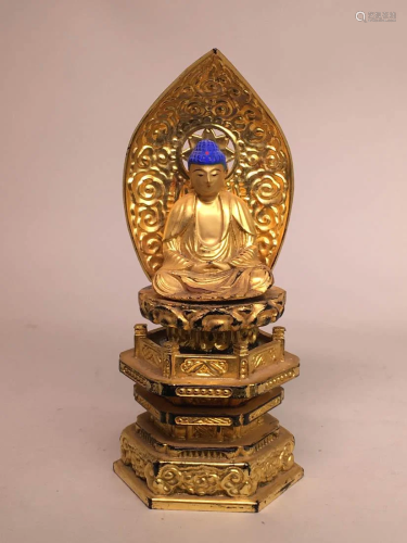 Japanese Wood Buddha with Gold Lacquer - 8.5