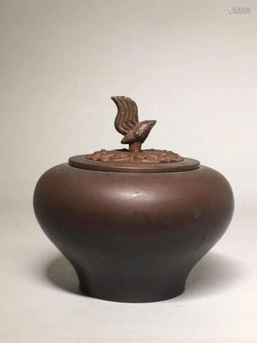 Japanese Bronze Censer with Bird Finial