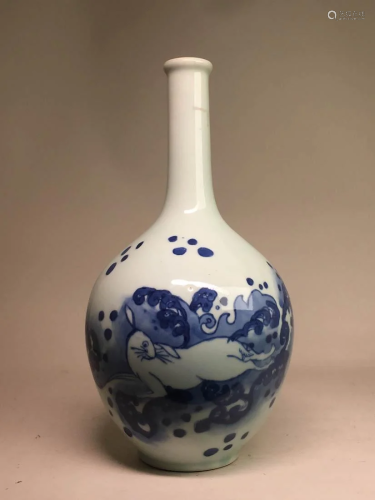 Japanese Arita Blue White Porcelain Vase - Rabbit