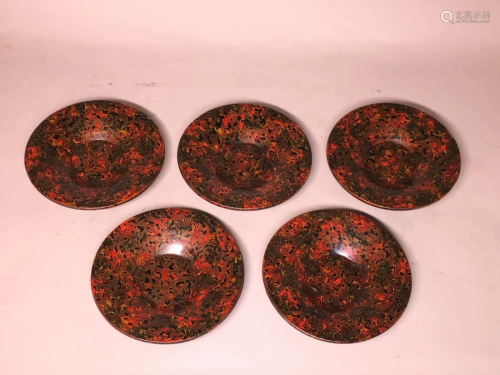 Set of Five Japanese lacquer Teabowl Coaster
