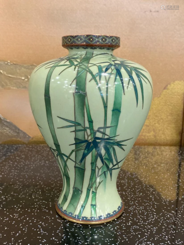 Japanese Cloisonne Vase with Bamboo Scene