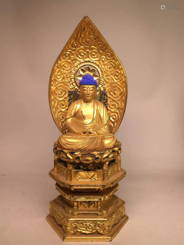 Japanese Wood Buddha with Gold Lacquer - 12.5