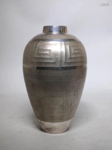 Japanese Art Deco Silver Vase with Box