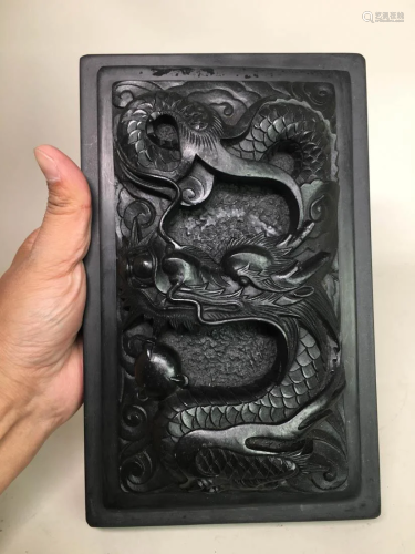 Japanese Inkstone - Dragon in High Relief