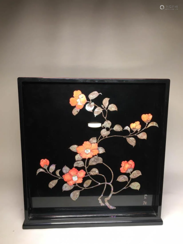 Japanese lacquer Scholar Cabinet with Inlay